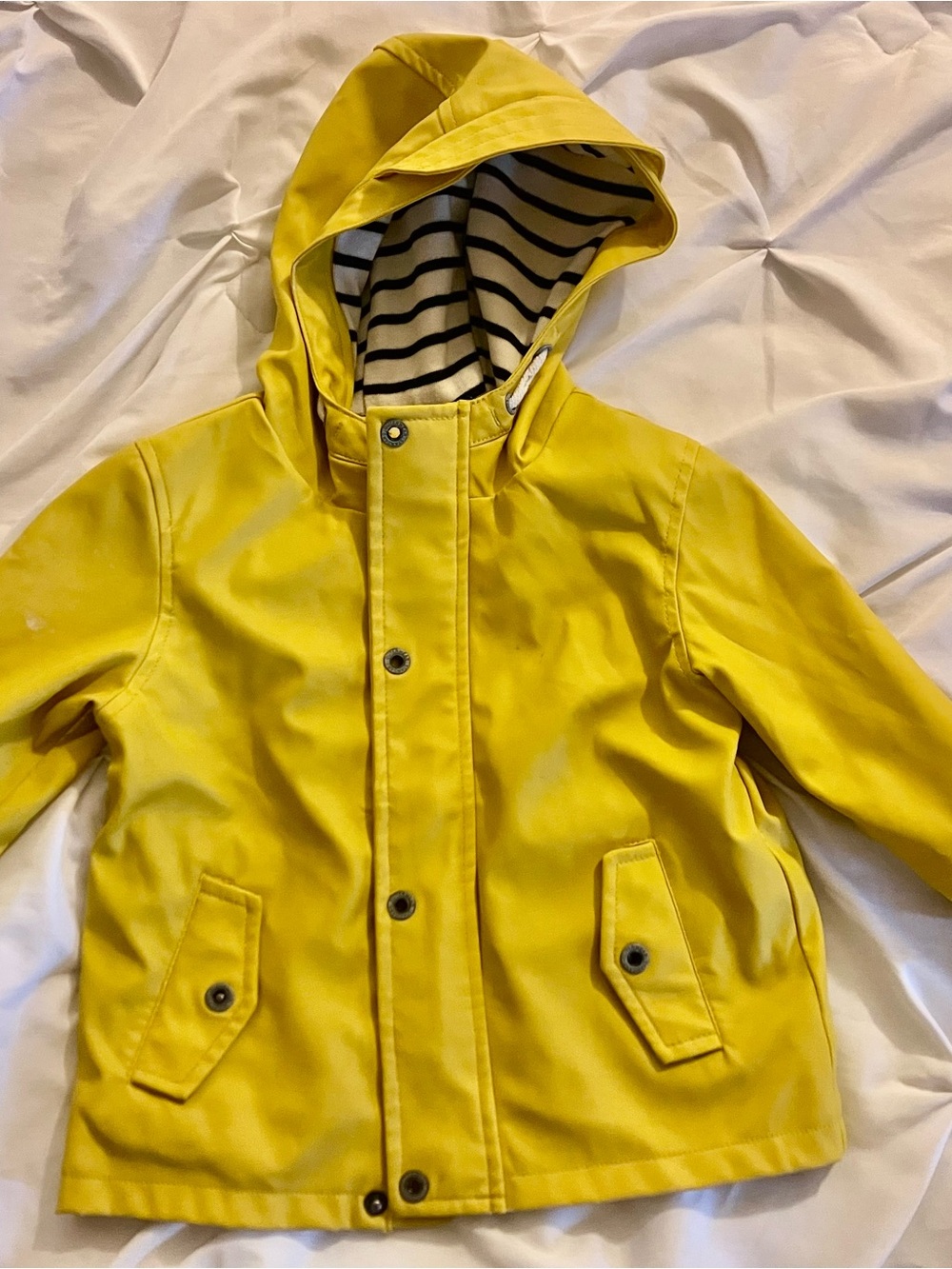 Zara Bright Yellow Hooded Kids Raincoat with Striped Lining
